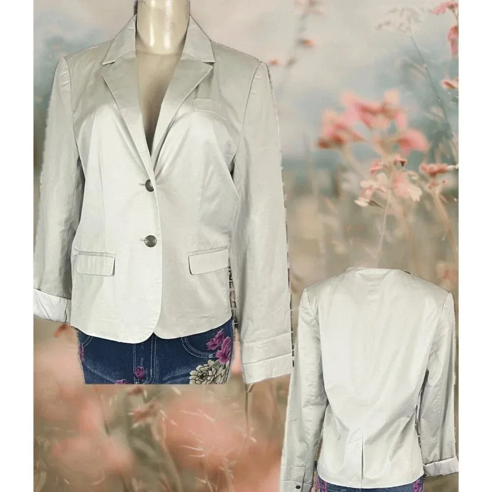 Apt 9 10 Fossil Taupe Lined 2 Button Down Faux Pockets Cotton Long Sleeve Blazer
